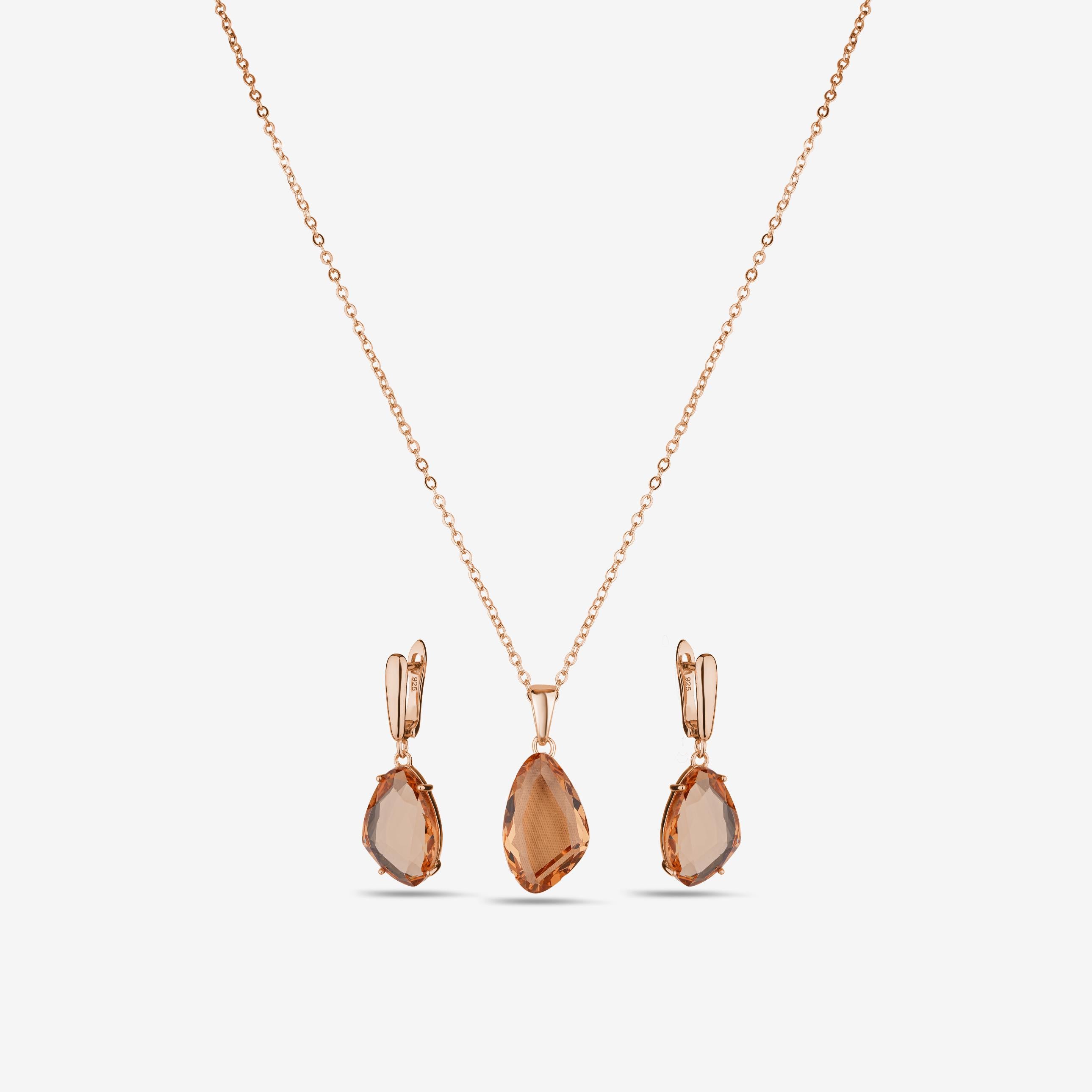 Rose Gold Teardrop Stone 925 Sterling Silver Rose Gold Pendant Set for Women