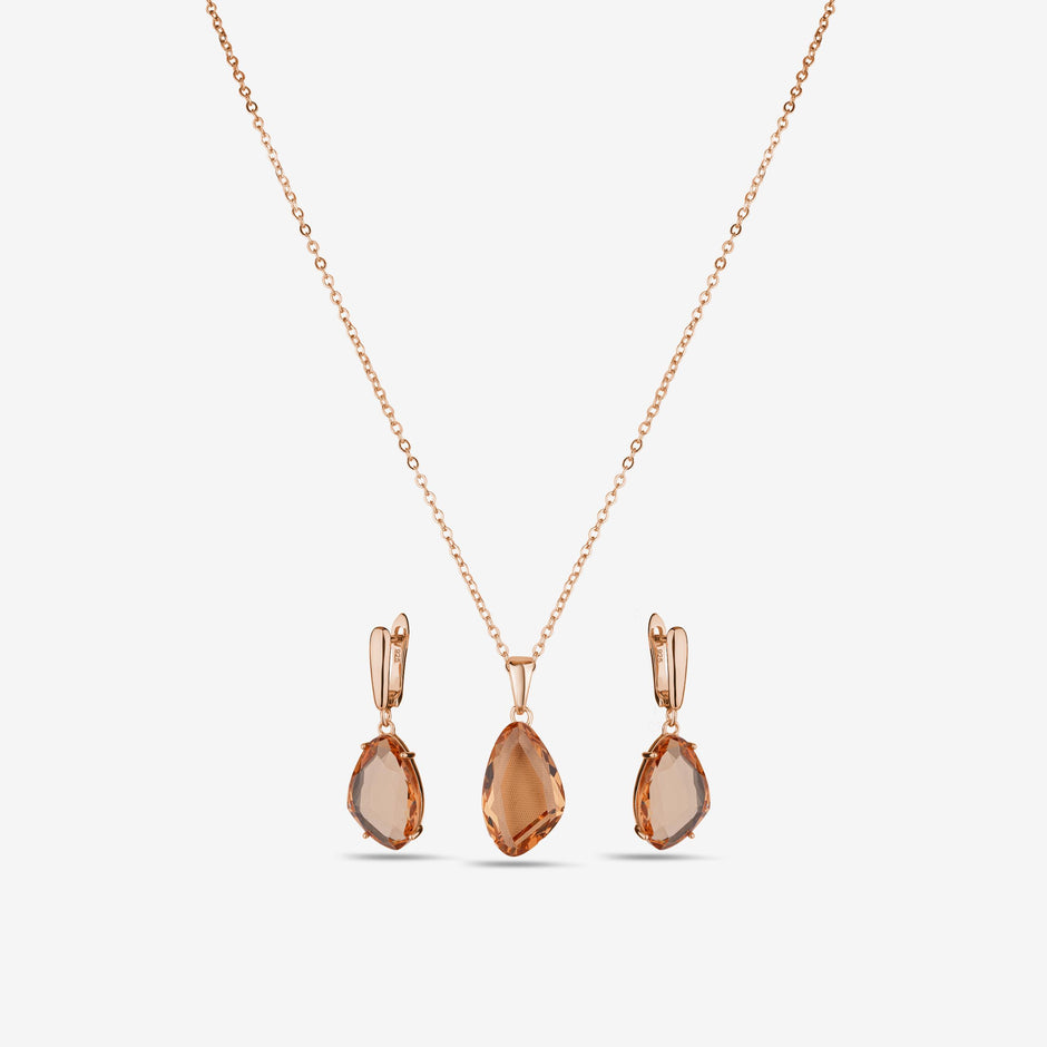 Rose Gold Teardrop Stone 925 Sterling Silver Rose Gold Pendant Set for Women