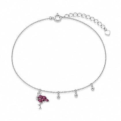 925 Sterling Silver Pink Flamingo Charm Bracelet with CZ for Women