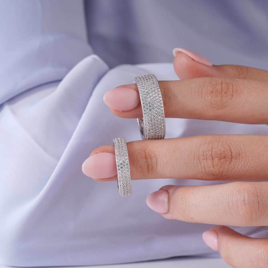 Round Design Full Pave Diamond 925 Sterling Silver Couple Band for Women