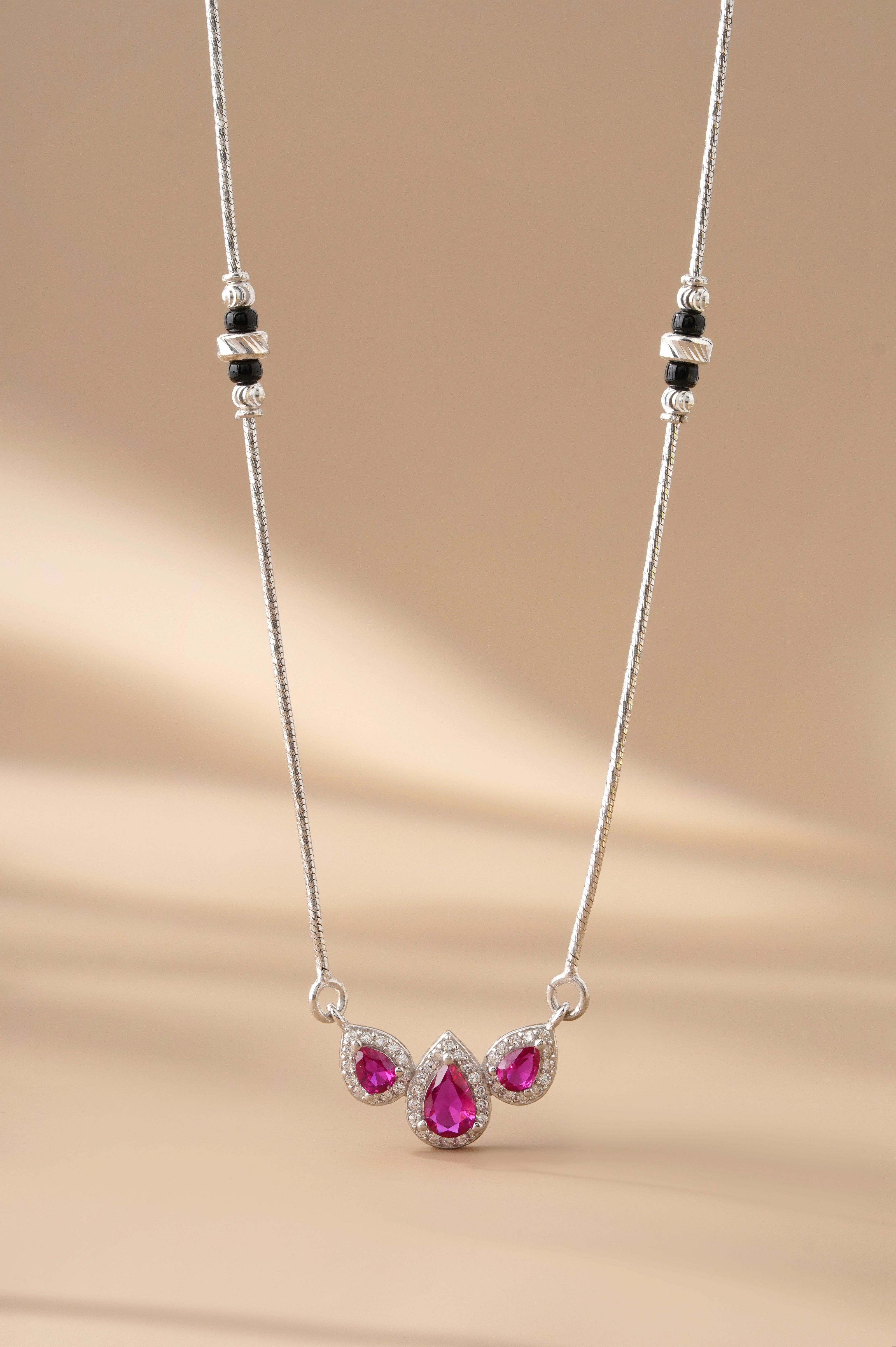 Delicate Bead with Leaf Pendant 925 Sterling Silver Mangalsutra for Women