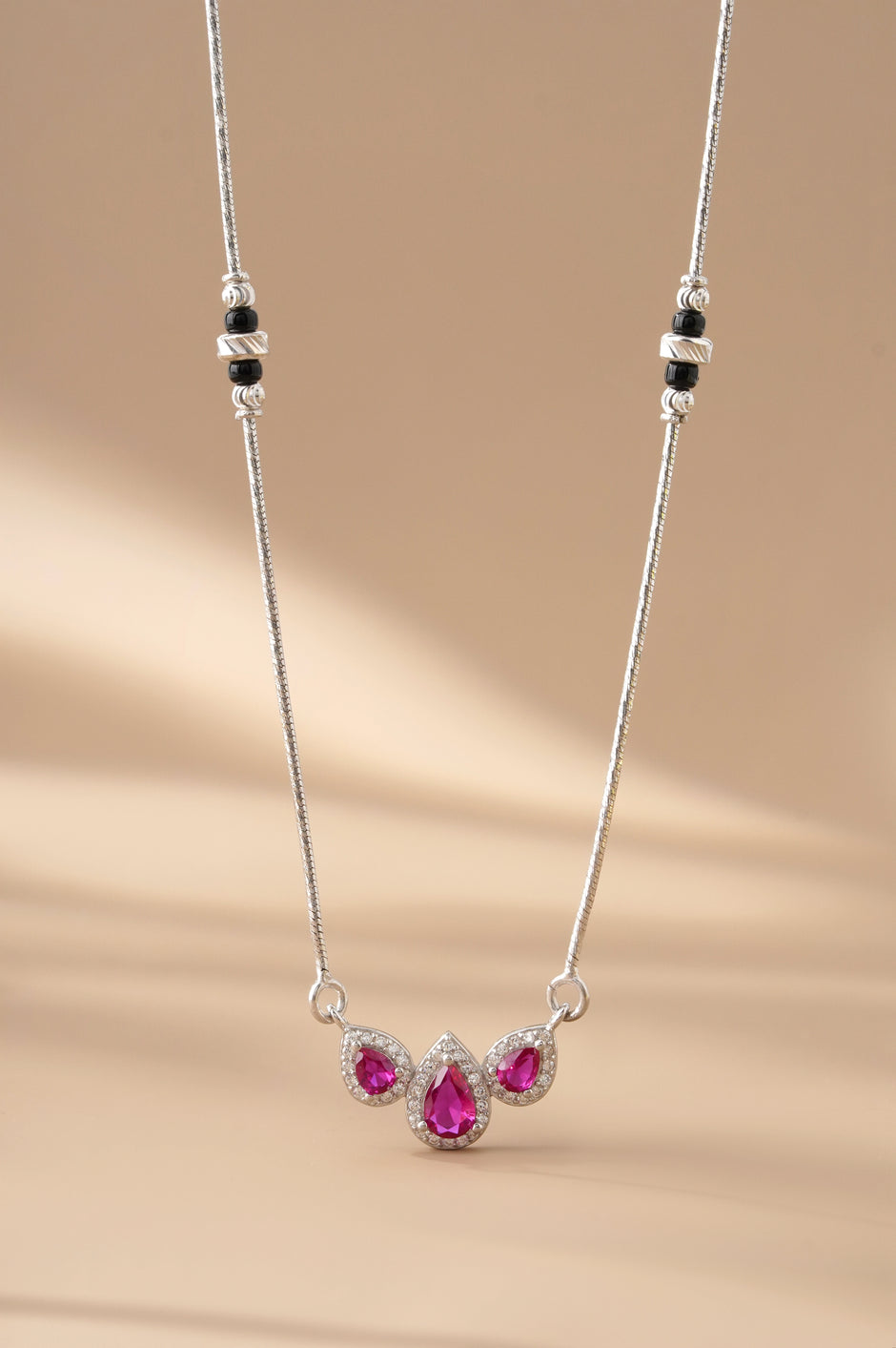 Delicate Bead with Leaf Pendant 925 Sterling Silver Mangalsutra for Women