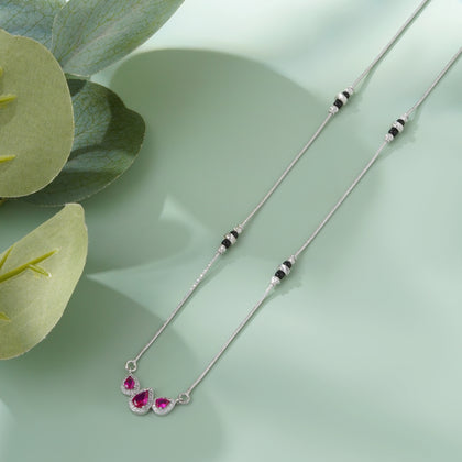 Delicate Bead with Leaf Pendant 925 Sterling Silver Mangalsutra for Women