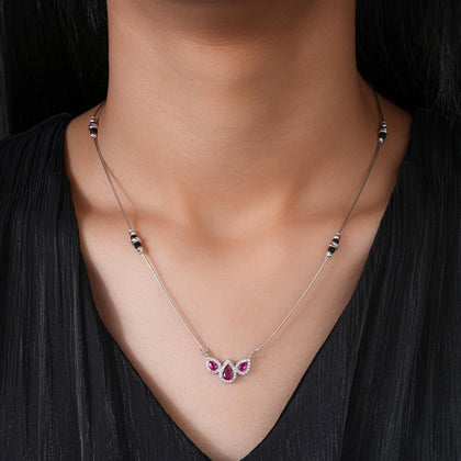 Delicate Bead with Leaf Pendant 925 Sterling Silver Mangalsutra for Women