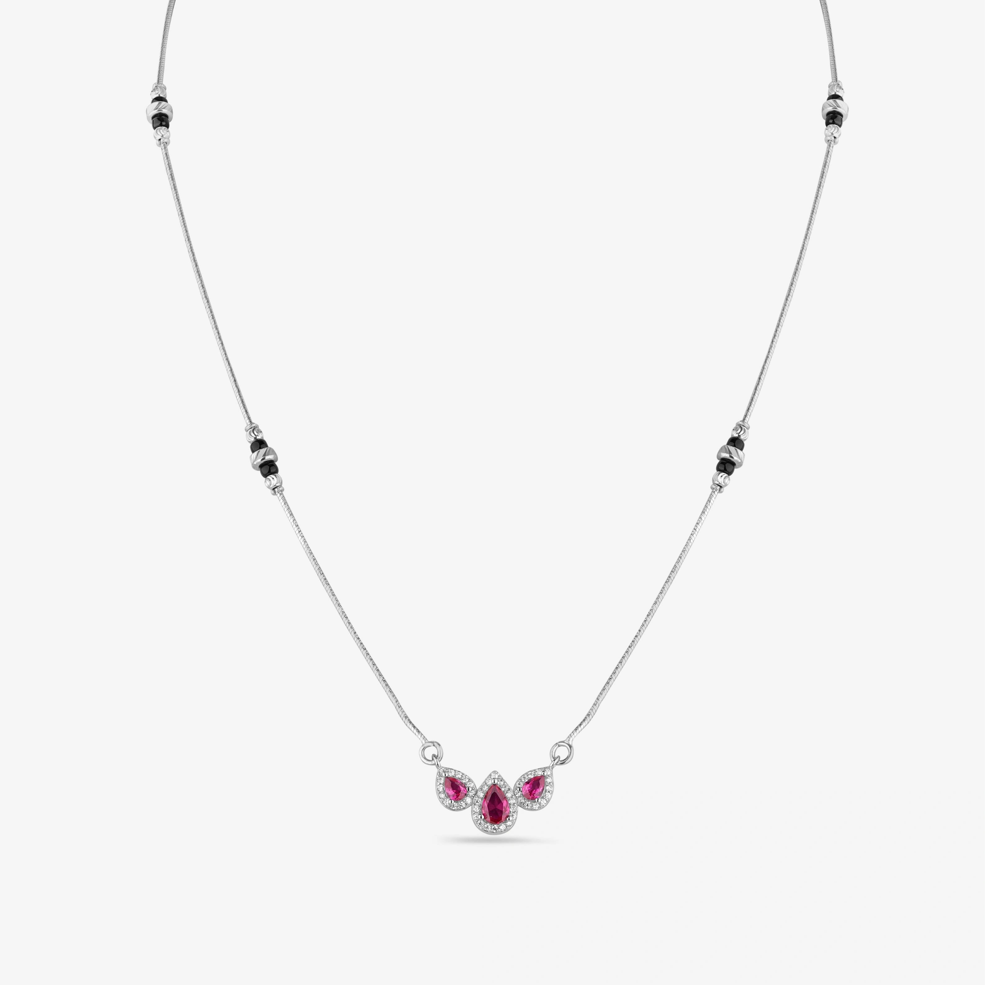 Delicate Bead with Leaf Pendant 925 Sterling Silver Mangalsutra for Women