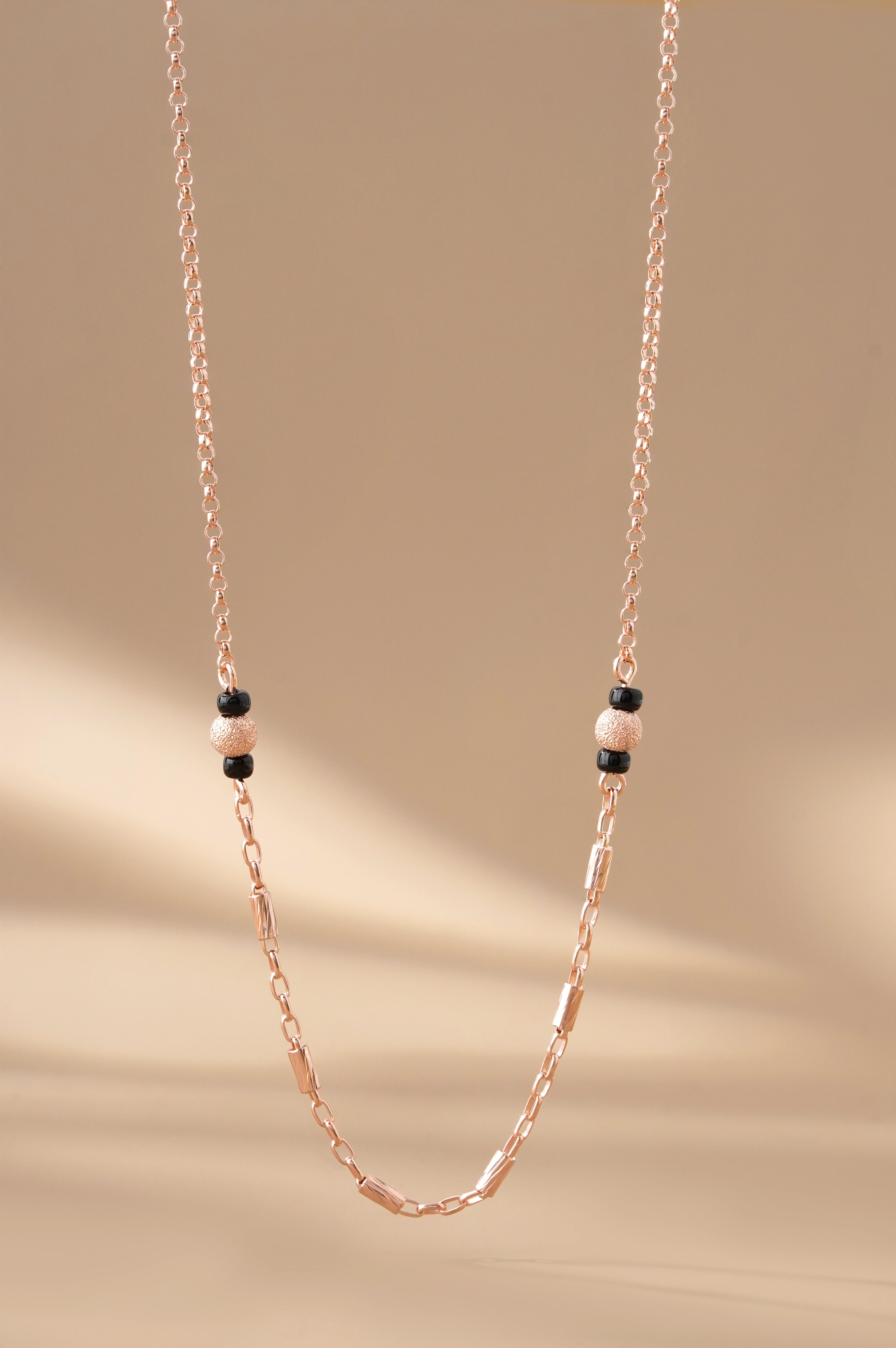 Delicate Black Bead 925 Sterling Silver Rose Gold Mangalsutra for Women