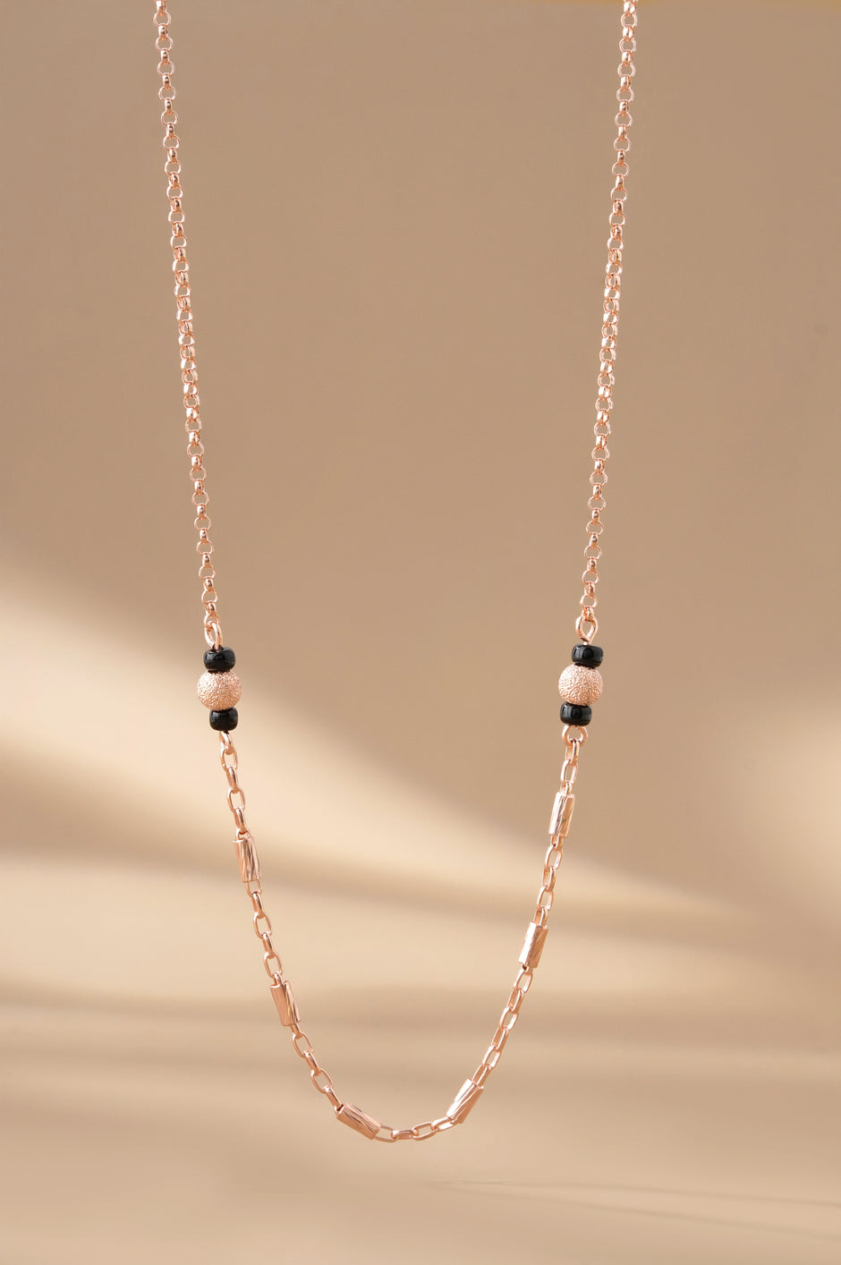 Delicate Black Bead 925 Sterling Silver Rose Gold Mangalsutra for Women
