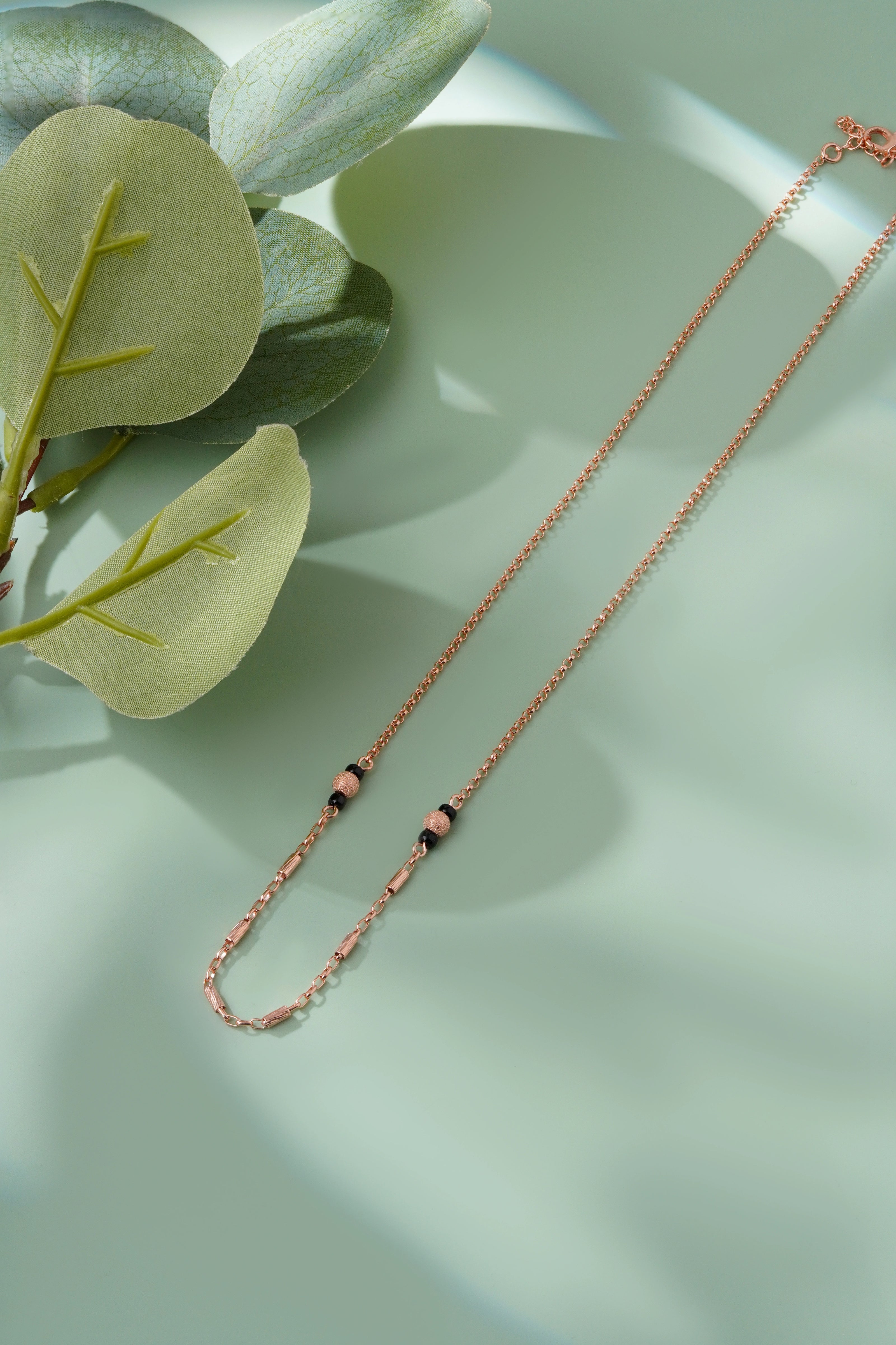Delicate Black Bead 925 Sterling Silver Rose Gold Mangalsutra for Women