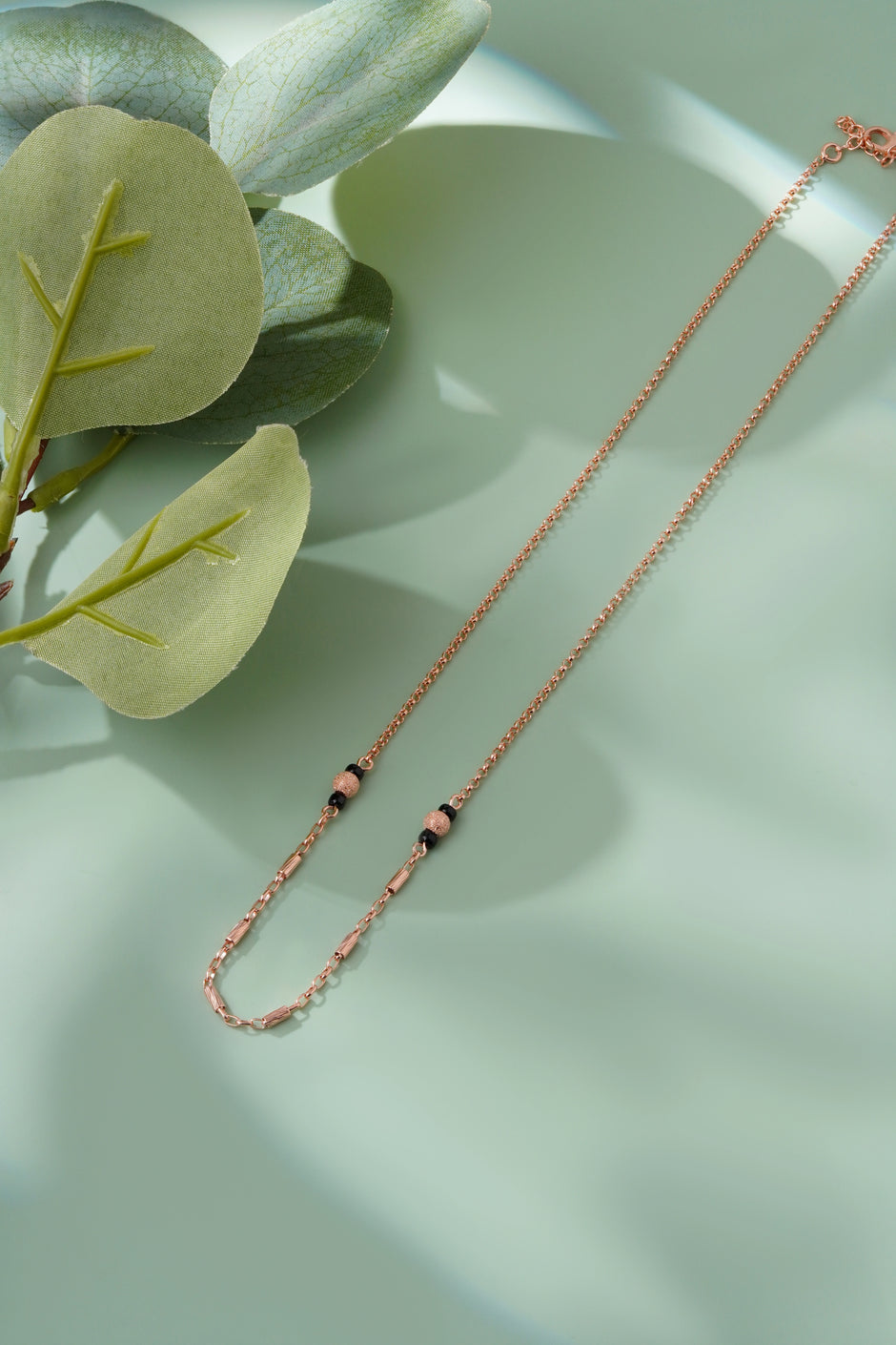 Delicate Black Bead 925 Sterling Silver Rose Gold Mangalsutra for Women