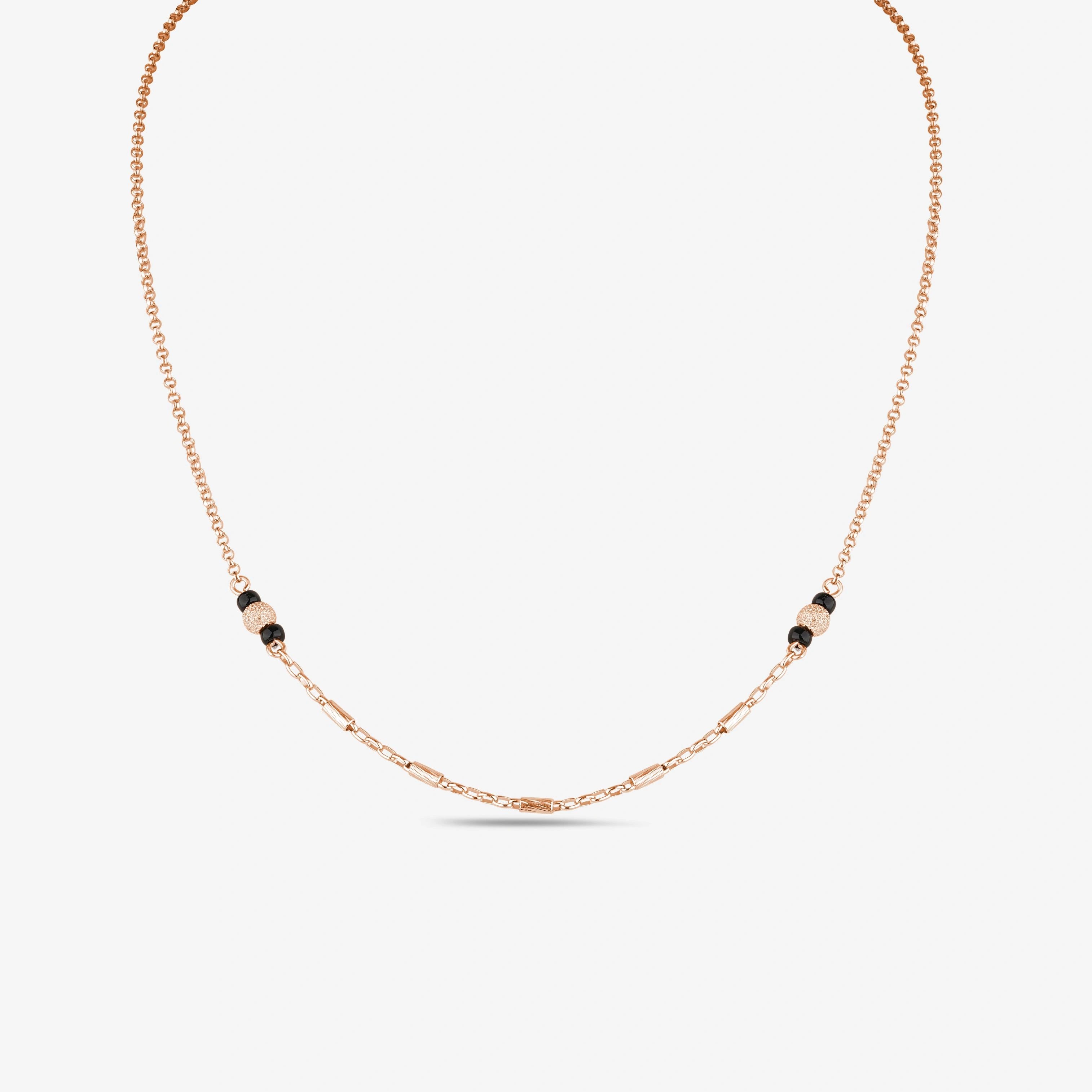 Delicate Black Bead 925 Sterling Silver Rose Gold Mangalsutra for Women