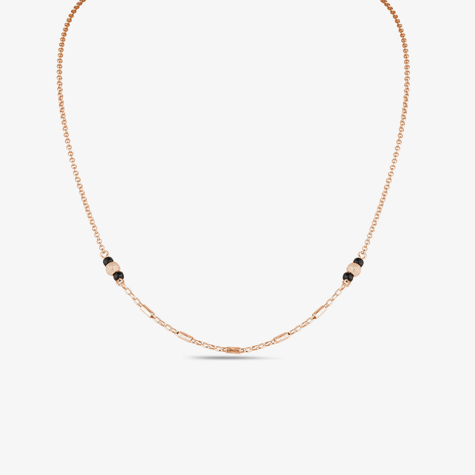 Delicate Black Bead 925 Sterling Silver Rose Gold Mangalsutra for Women