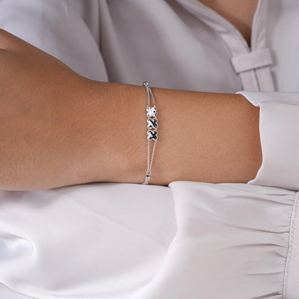 Floral Diamond Adjustable Silver Bracelet for Women