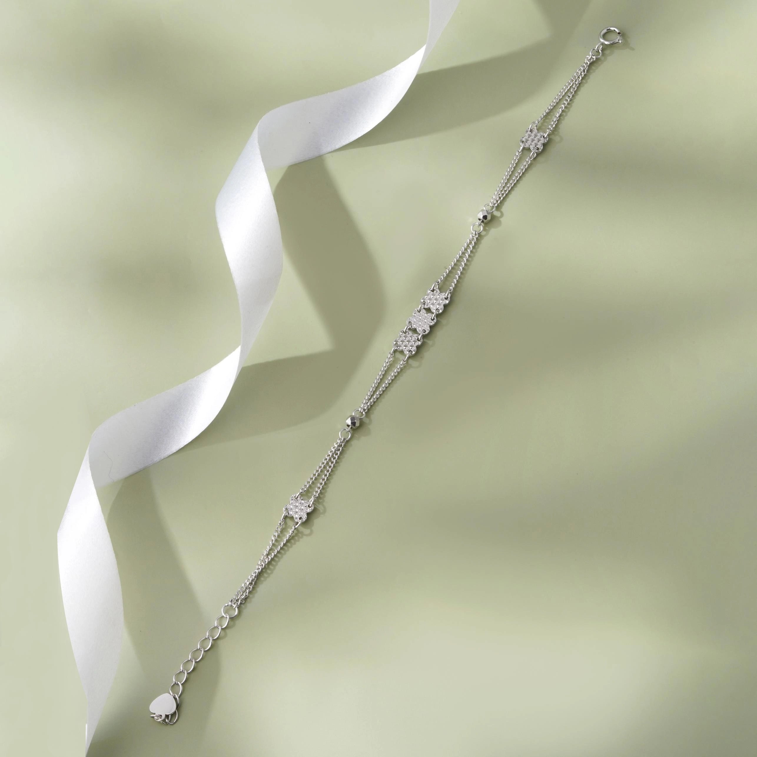 Floral Diamond Adjustable Silver Bracelet for Women