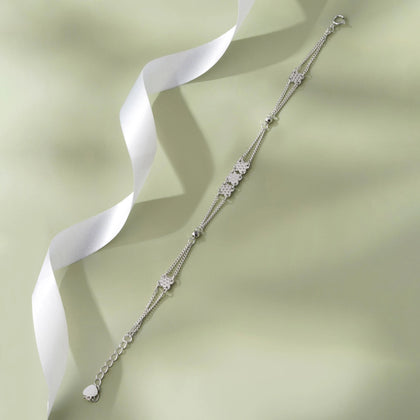 Floral Diamond Adjustable Silver Bracelet for Women