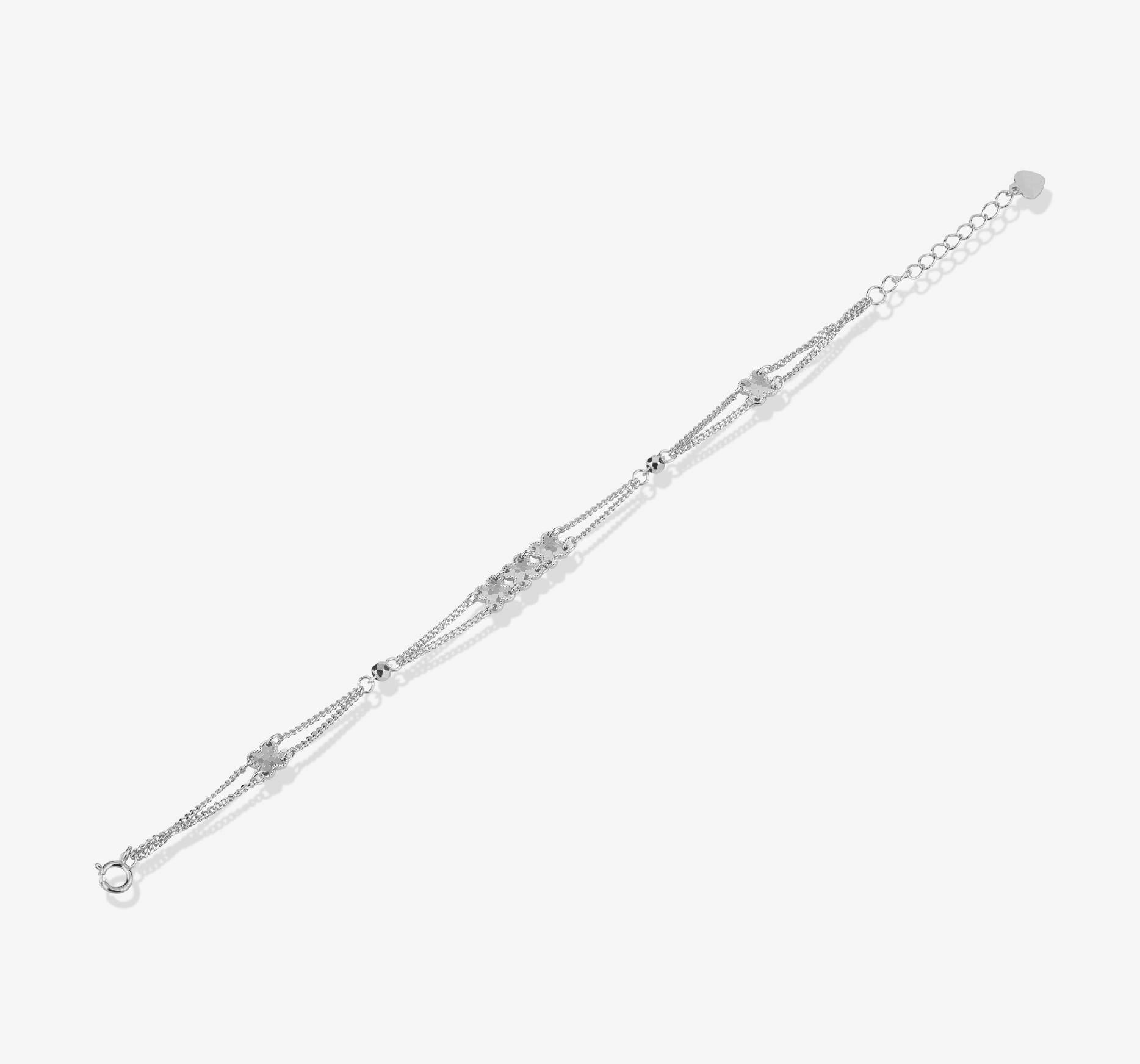 Floral Diamond Adjustable Silver Bracelet for Women