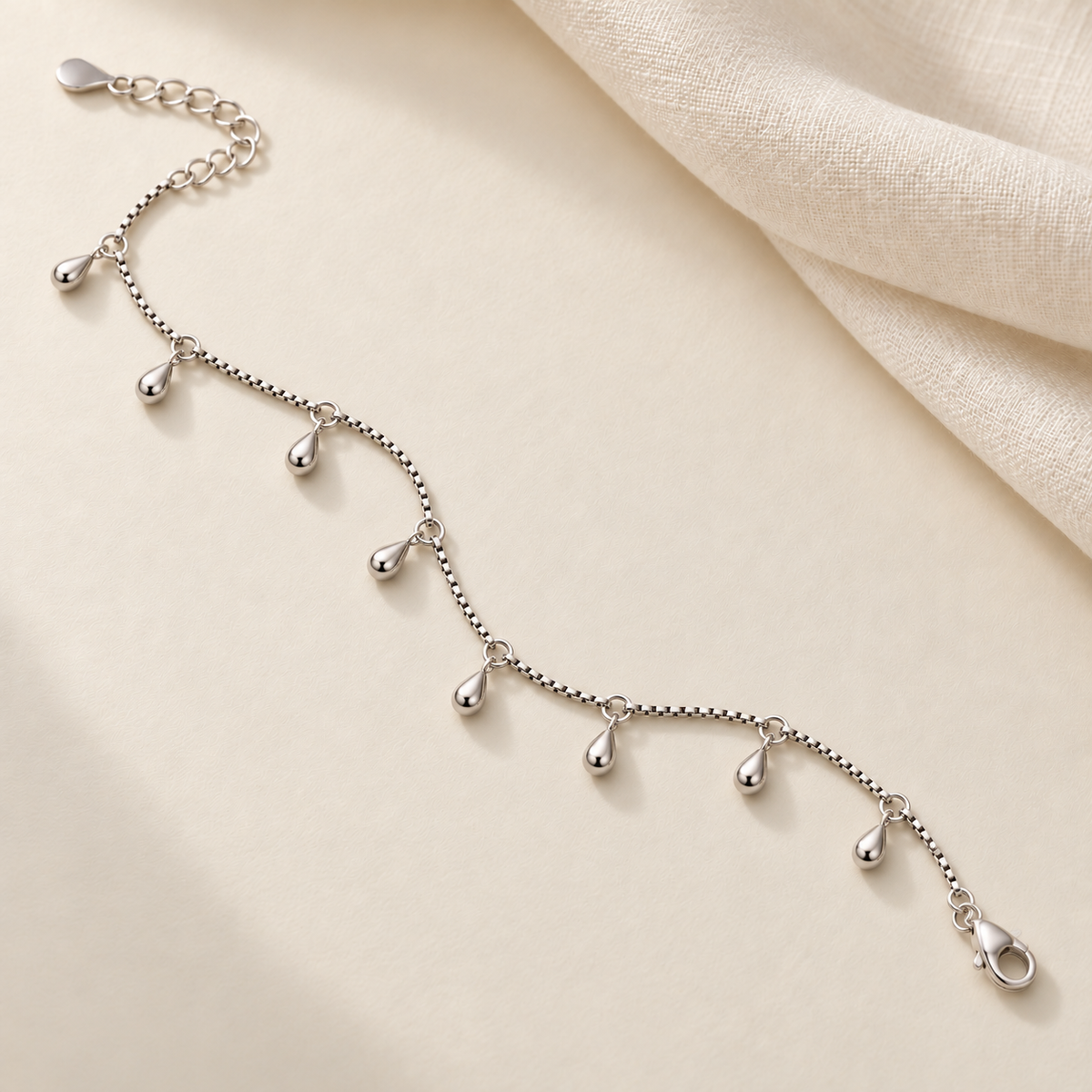 Dewdrop Silver Charm Anklet