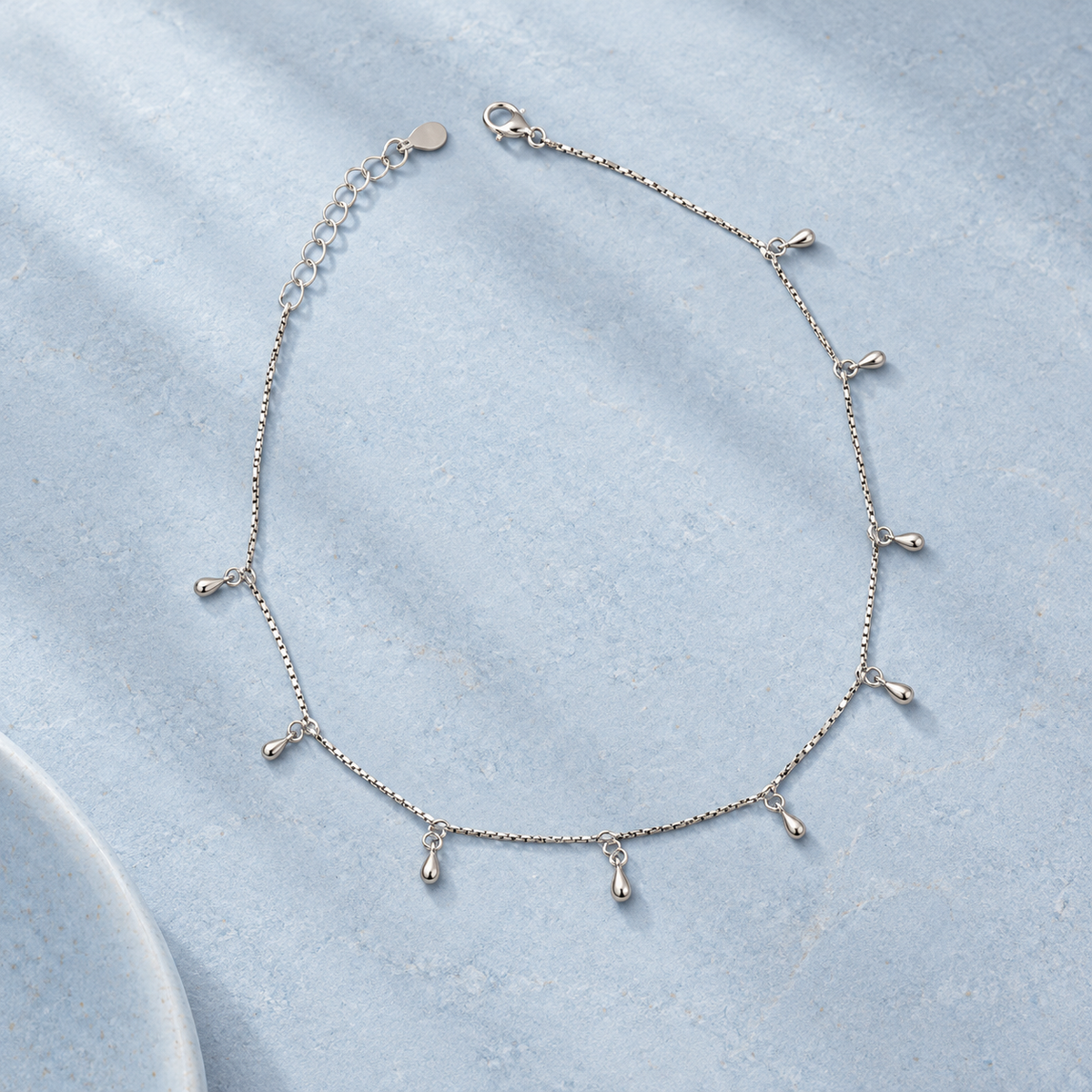 Dewdrop Silver Charm Anklet