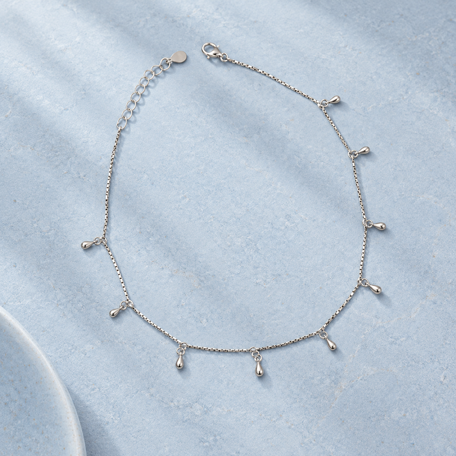 Dewdrop Silver Charm Anklet