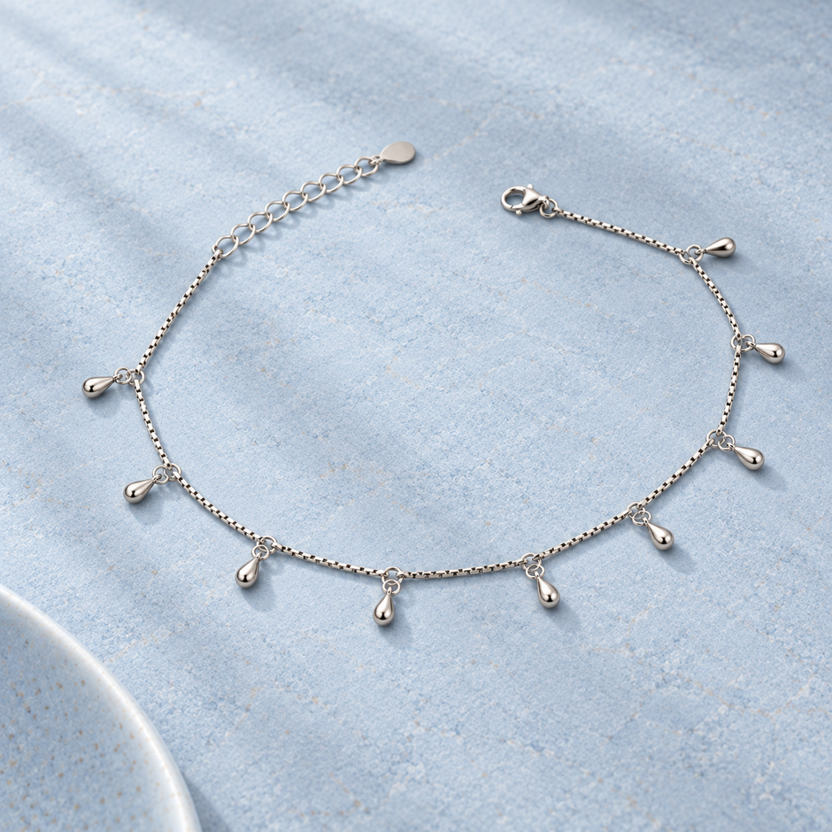 Dewdrop Silver Charm Anklet