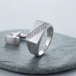 Diagonal Pave CZ 925 Sterling Silver Men’s Geometric Signet Ring