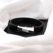 Black Rubber Curved Silver CZ 925 Sterling Silver Bracelet for Men