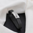 Black Rubber Curved Silver CZ 925 Sterling Silver Bracelet for Men