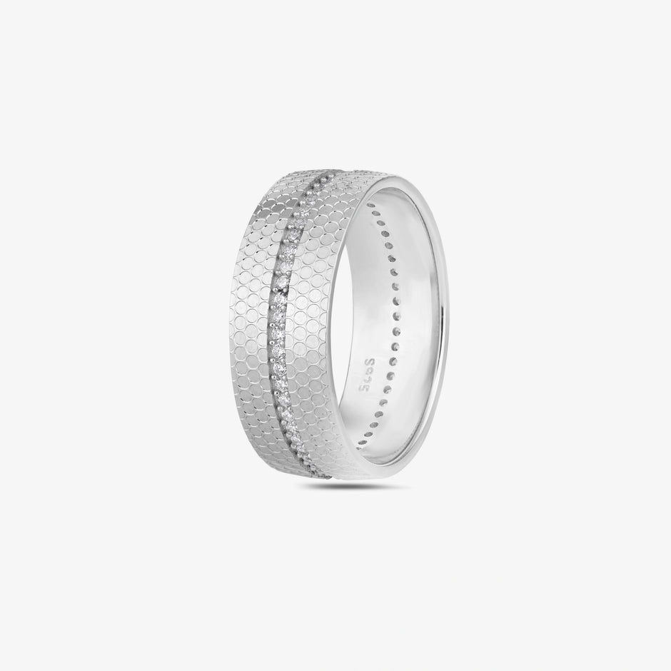 Men’s 925 Sterling Silver Band Ring with Diamond-Cut Beaded Texture