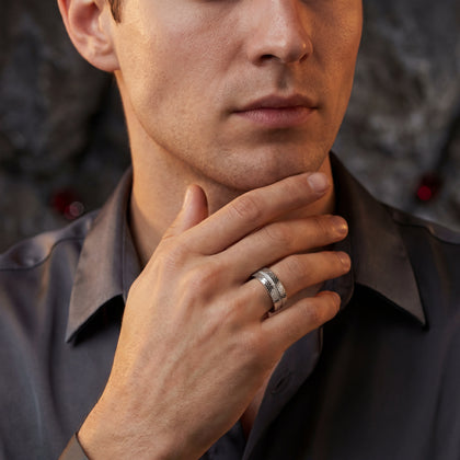 Men’s 925 Sterling Silver Band Ring with Diamond-Cut Beaded Texture