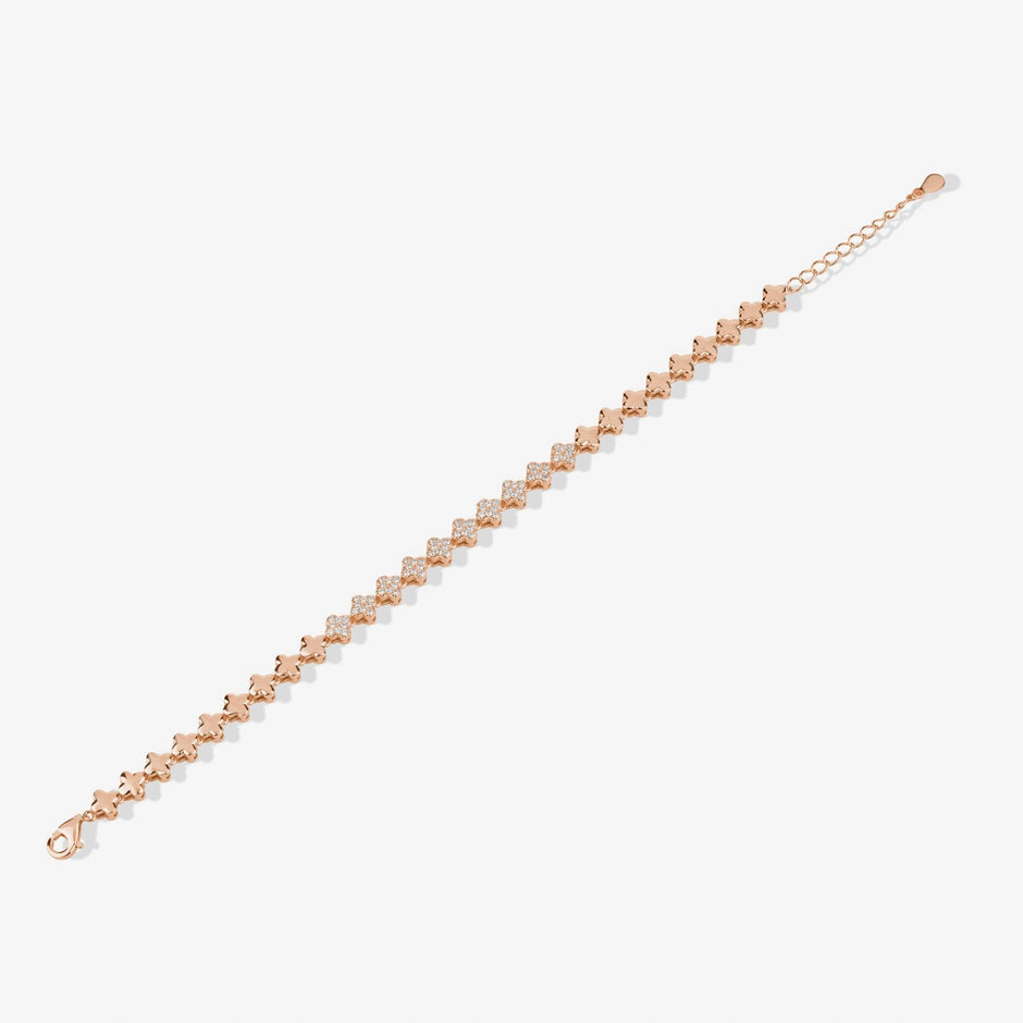 Diamond Bloom Link Bracelet in 925 Sterling Silver Rose Gold  Bracelet for Women