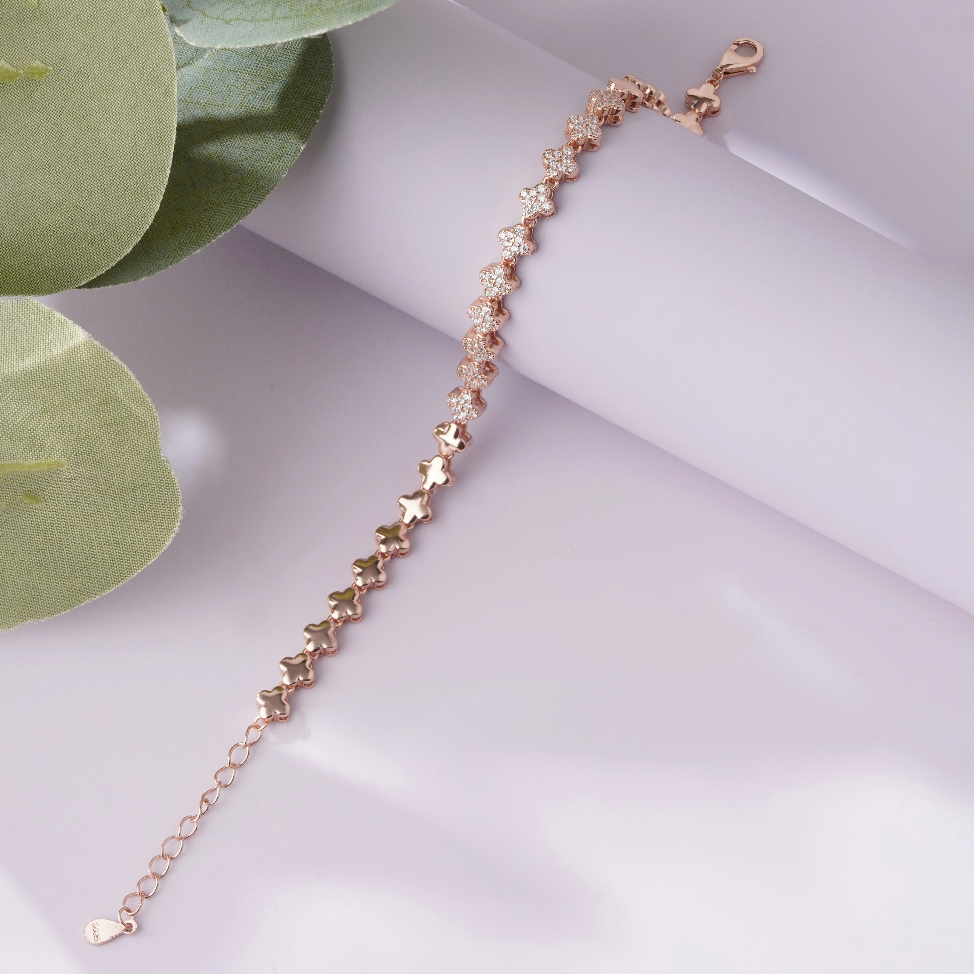 Butterfly Link Diamond Adjustable Rose Gold Bracelet for Women