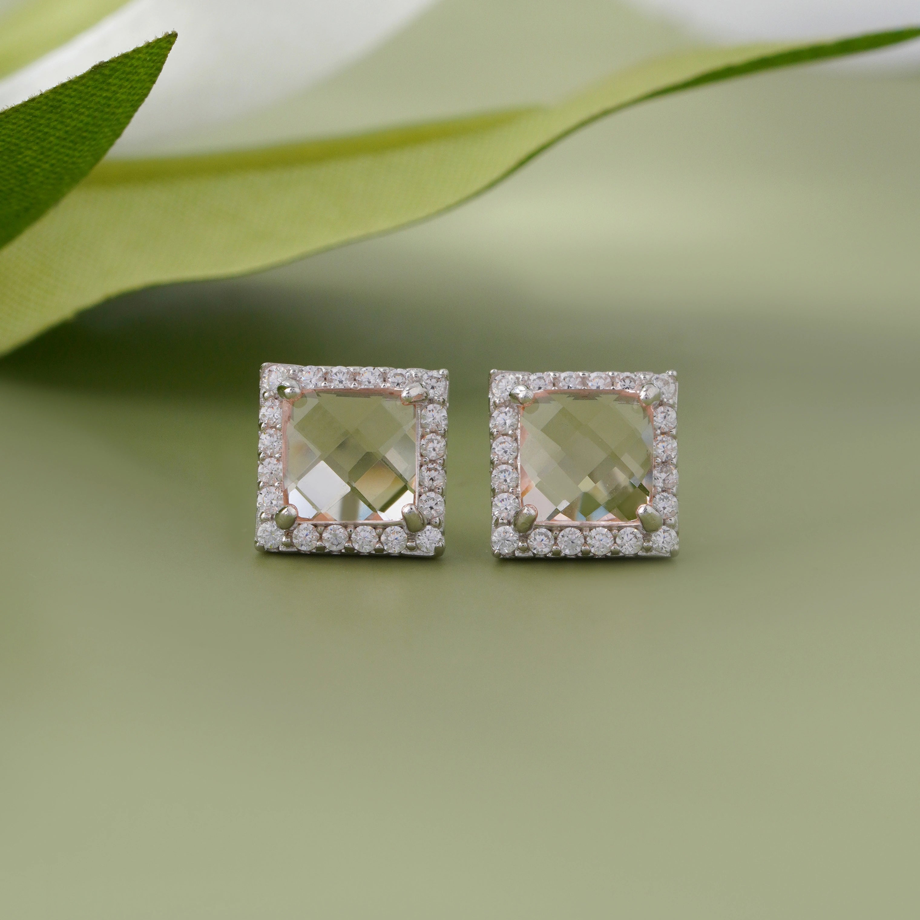 Diamond Glow Square CZ Stud Earrings