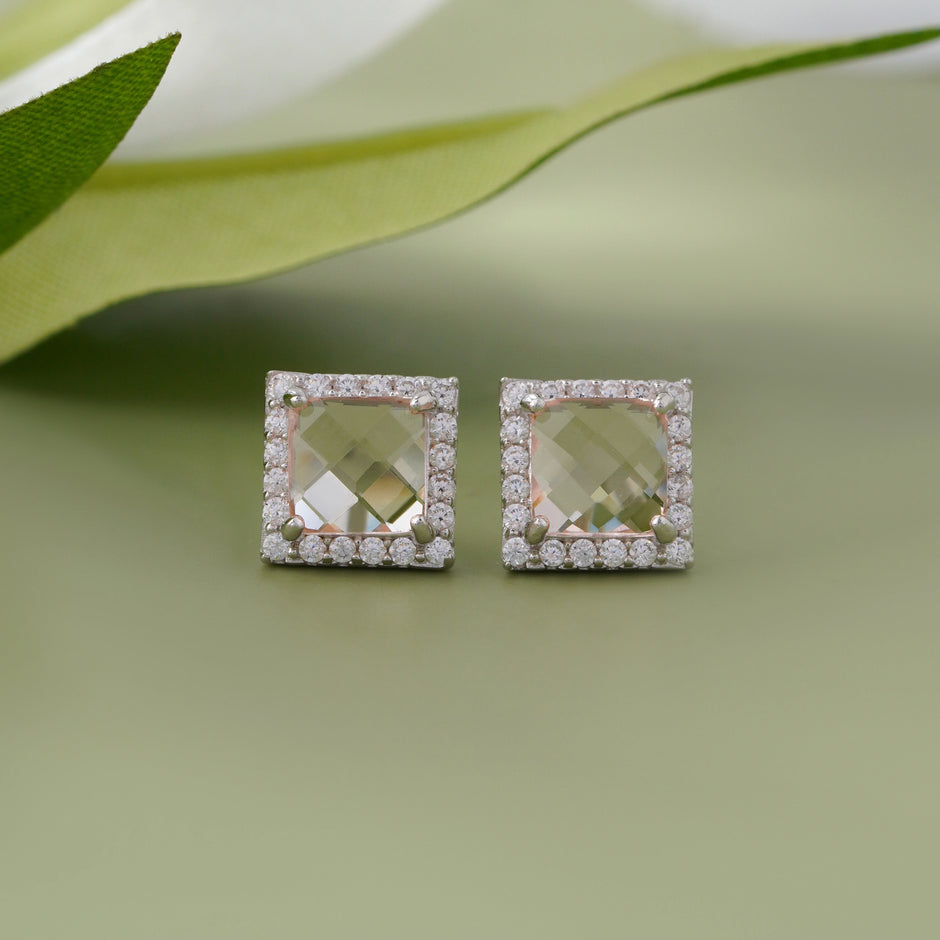 Diamond Glow Square CZ Stud Earrings