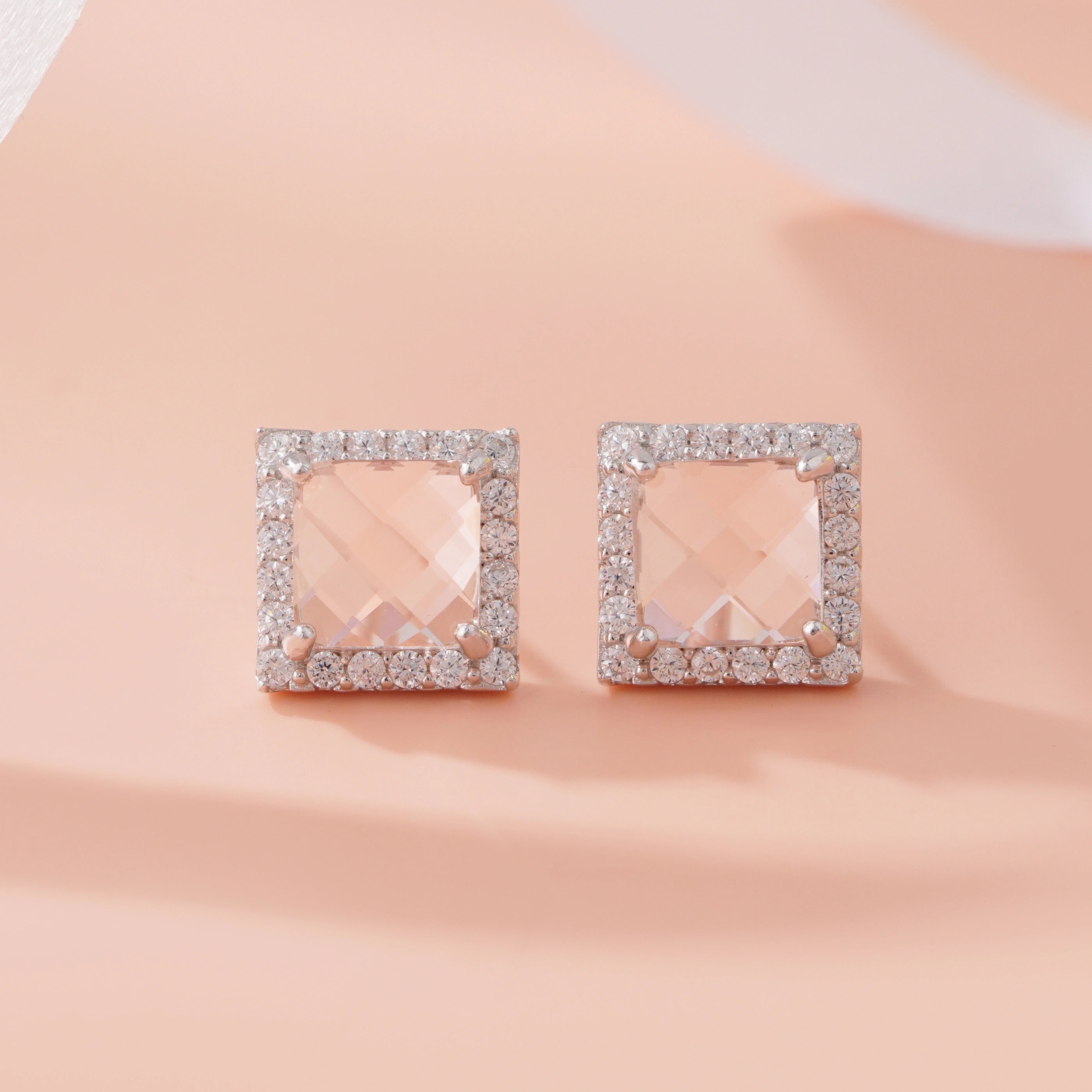 Diamond Glow Square CZ Stud Earrings