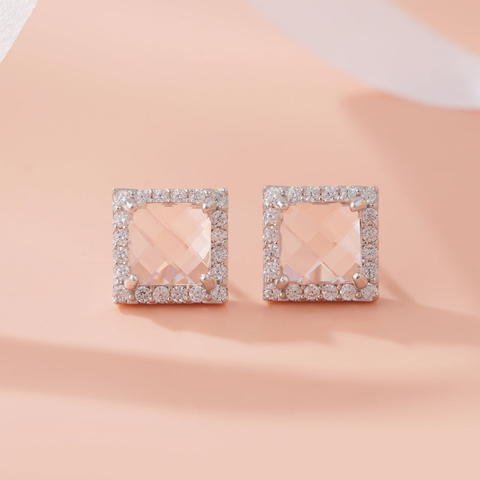 Diamond Glow Square CZ Stud Earrings
