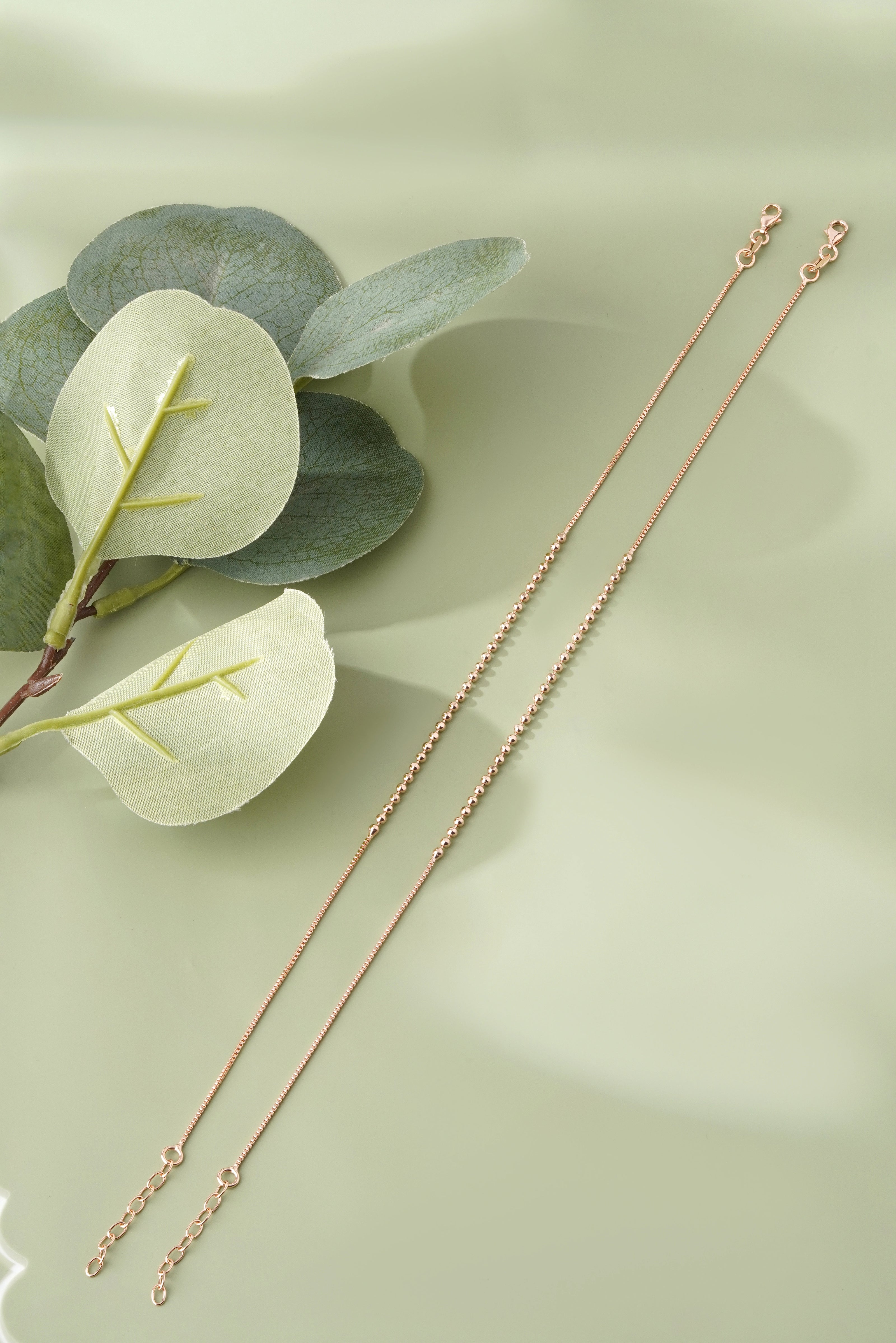 Diamond Glow Triple-Layer 925 Sterling Silver Rose Gold Anklet for Women