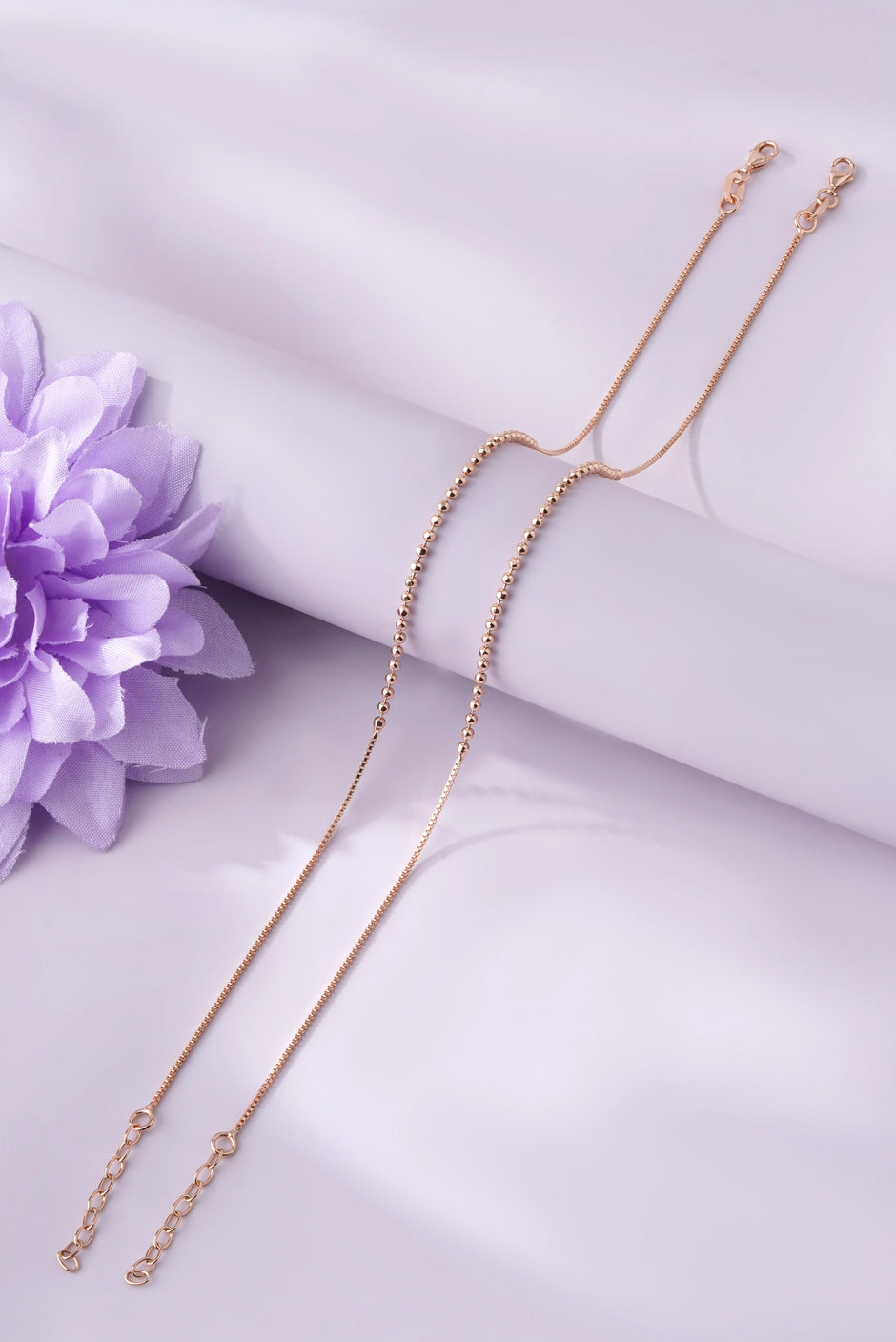 Diamond Glow Triple-Layer 925 Sterling Silver Rose Gold Anklet for Women