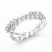 25 Sterling Silver Floral Heart Eternity Ring with Clear Cubic Zirconia Stones on a Black Slate Display.