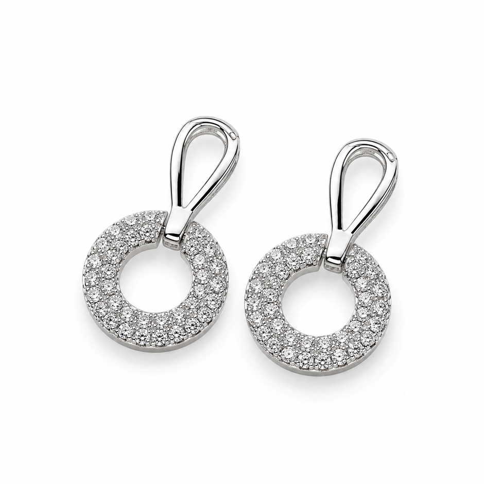 Geometric Open Square CZ Diamond 925 Sterling Silver Stud Earrings for Women
