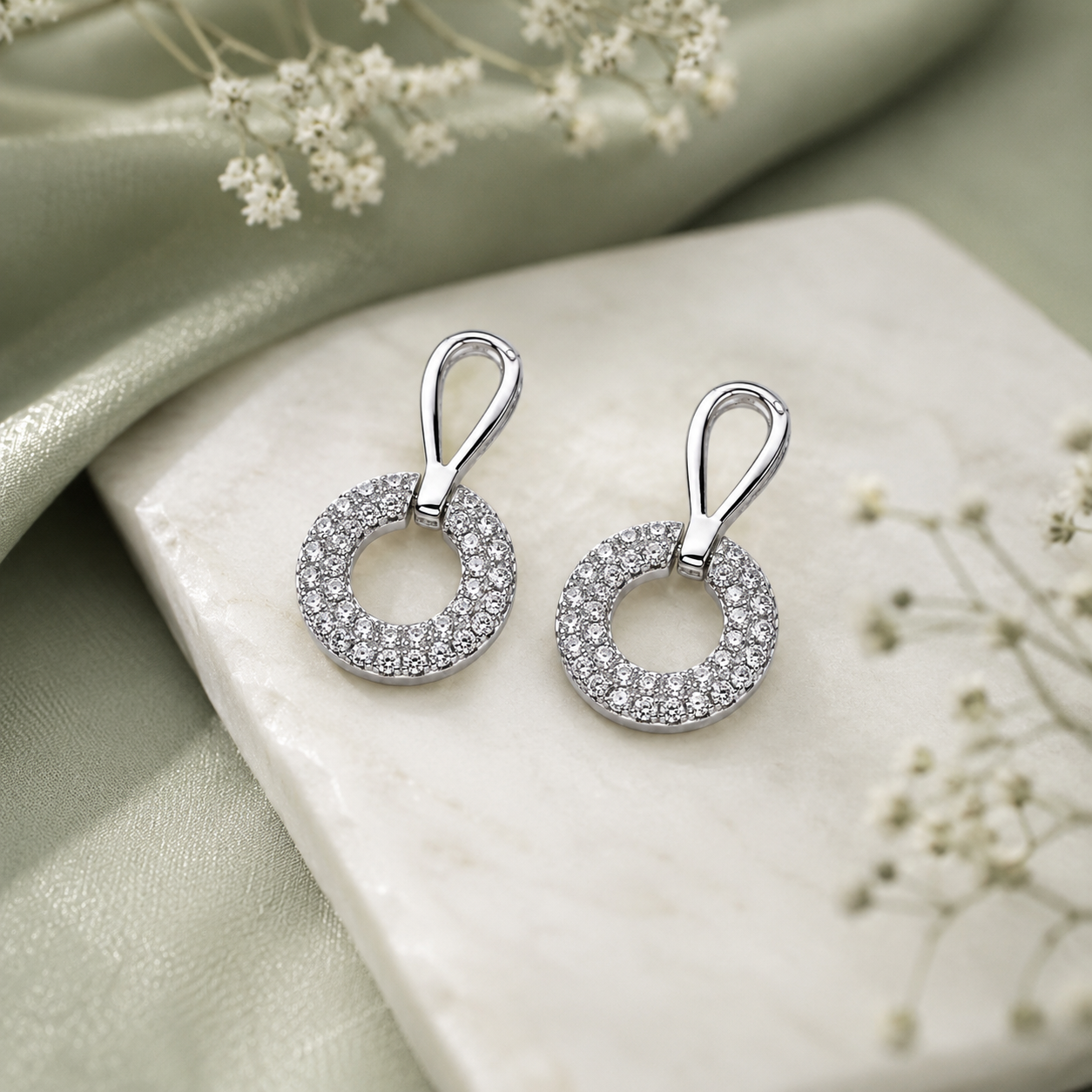 Geometric Open Square CZ Diamond 925 Sterling Silver Stud Earrings for Women