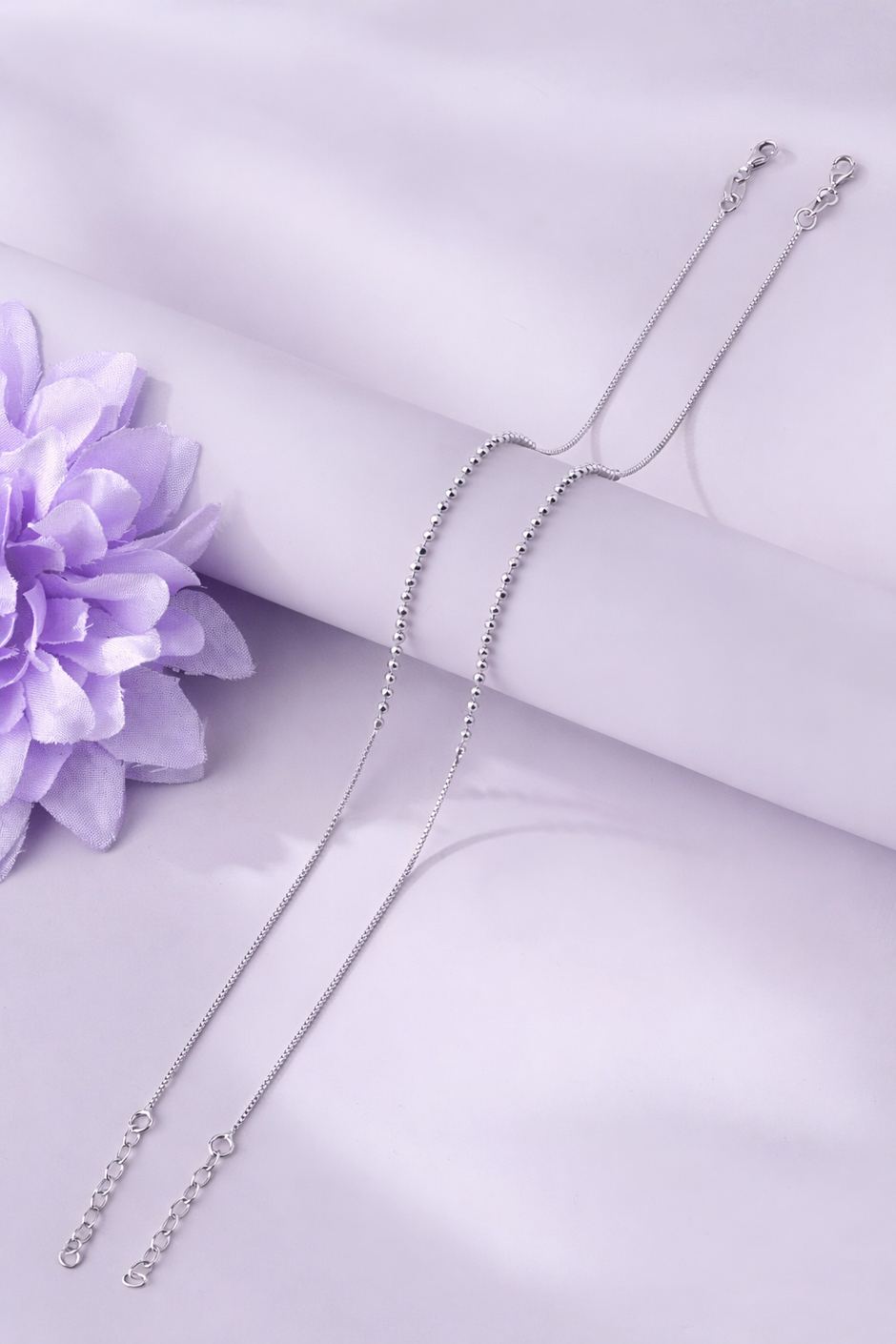 Minimal Twisted Chain Silver Anklets for Women