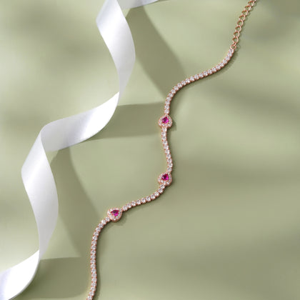 Pink Stone Tennis Diamond Adjustable Bracelet for Women