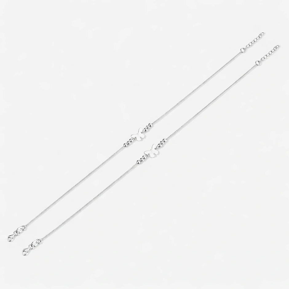 Diamond Sparkle Butterfly 925 Sterling Silver Anklet for Women