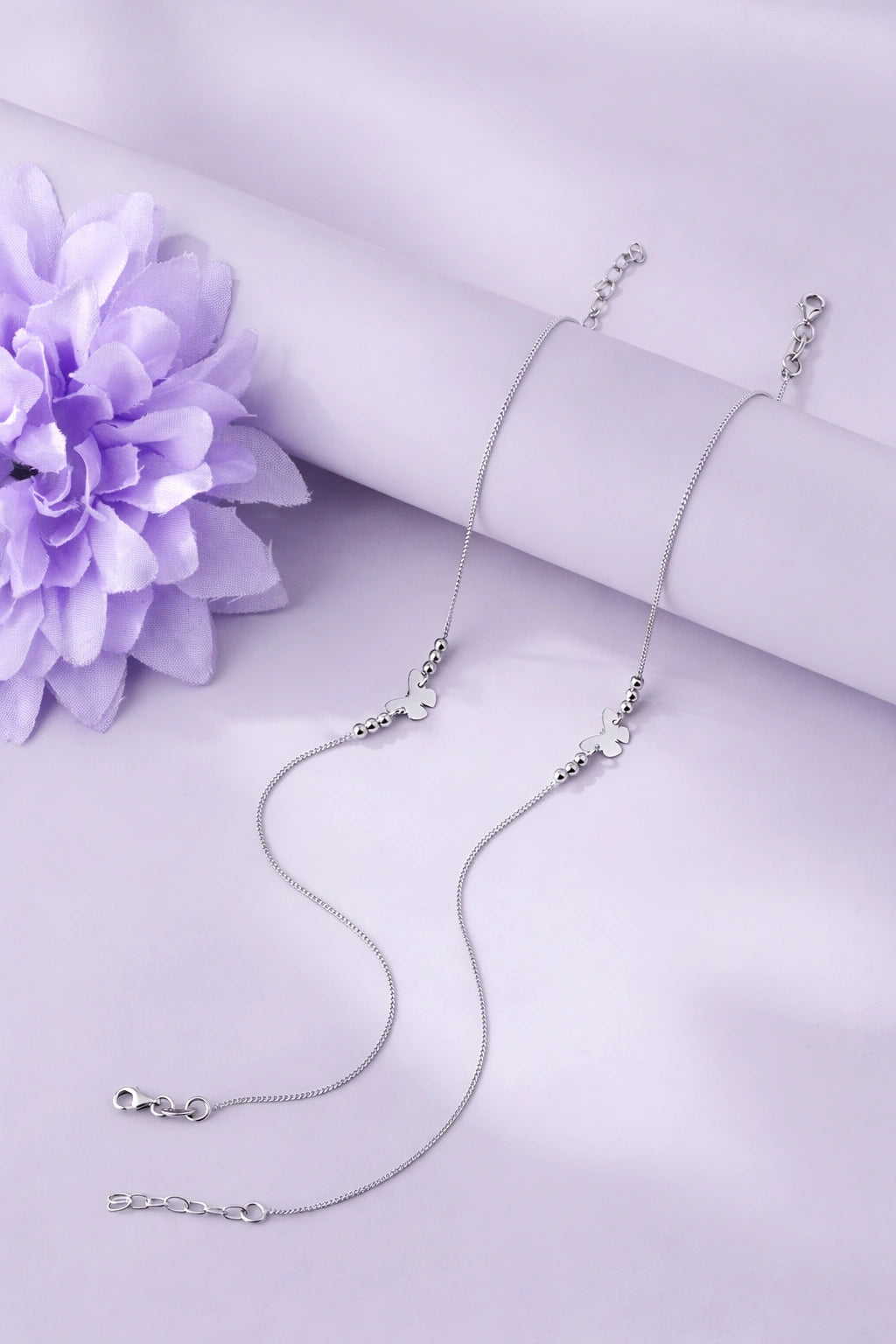 Diamond Sparkle Butterfly 925 Sterling Silver Anklet for Women