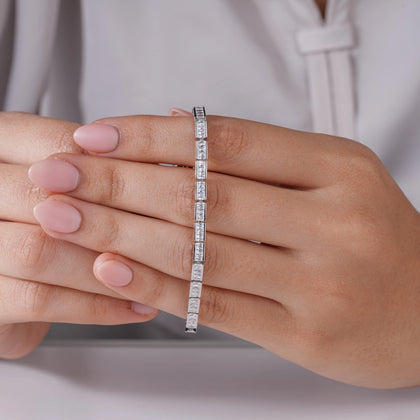 Baguette Tennis Diamond Silver Bracelet for Women