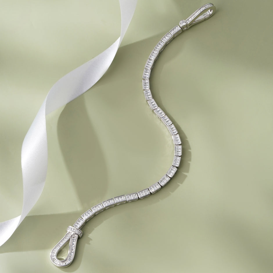 Baguette Tennis Diamond Silver Bracelet for Women