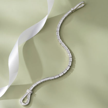 Baguette Tennis Diamond Silver Bracelet for Women