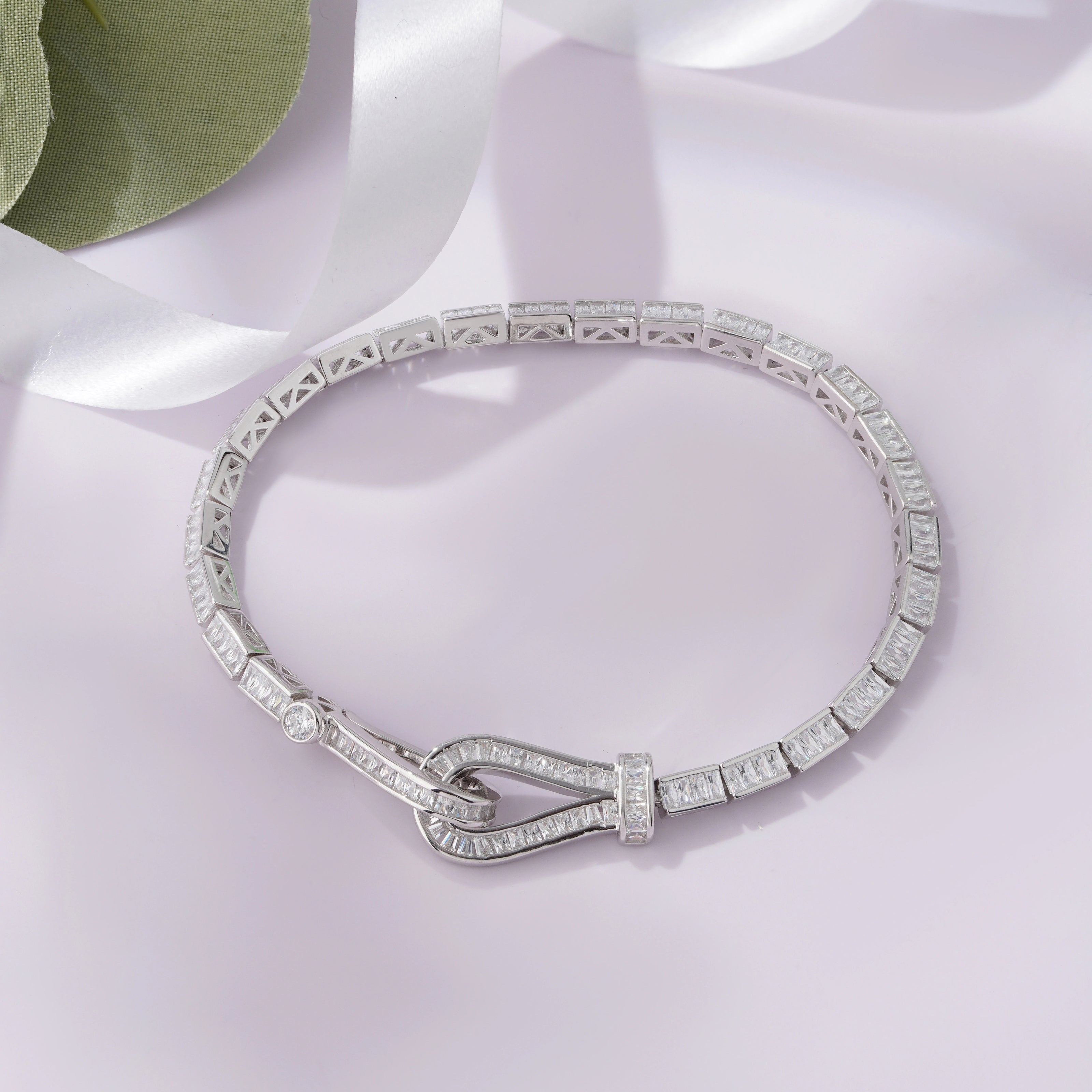 Baguette Tennis Diamond Silver Bracelet for Women