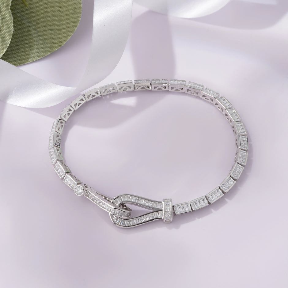 Baguette Tennis Diamond Silver Bracelet for Women