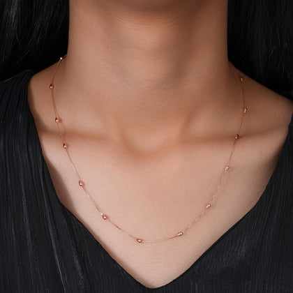 Diamond Drop Accent Wave Design 925 Sterling Silver Rose Gold Pendant Chain for Women