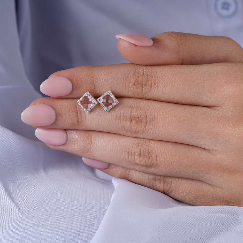 Diamond Glow Square CZ Stud Earrings